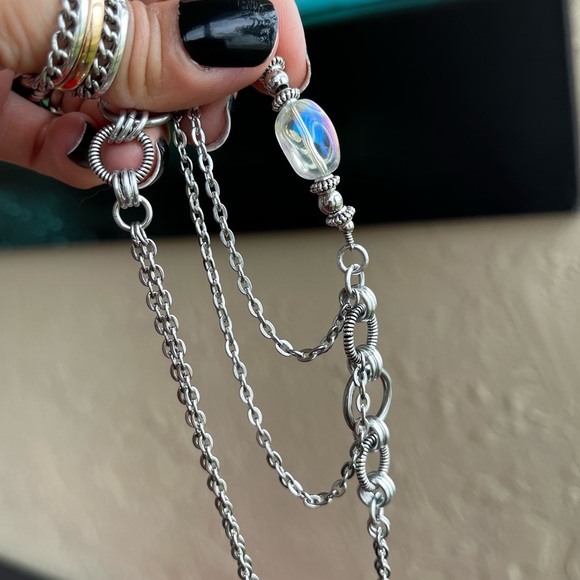 Handmade maille choker necklace aura crystal stainless steel chain boho goth - Picture 5 of 14